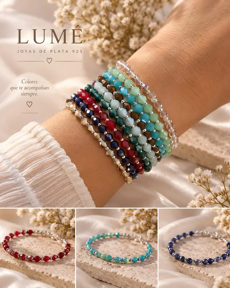 Pulseras de plata con piedras de colores